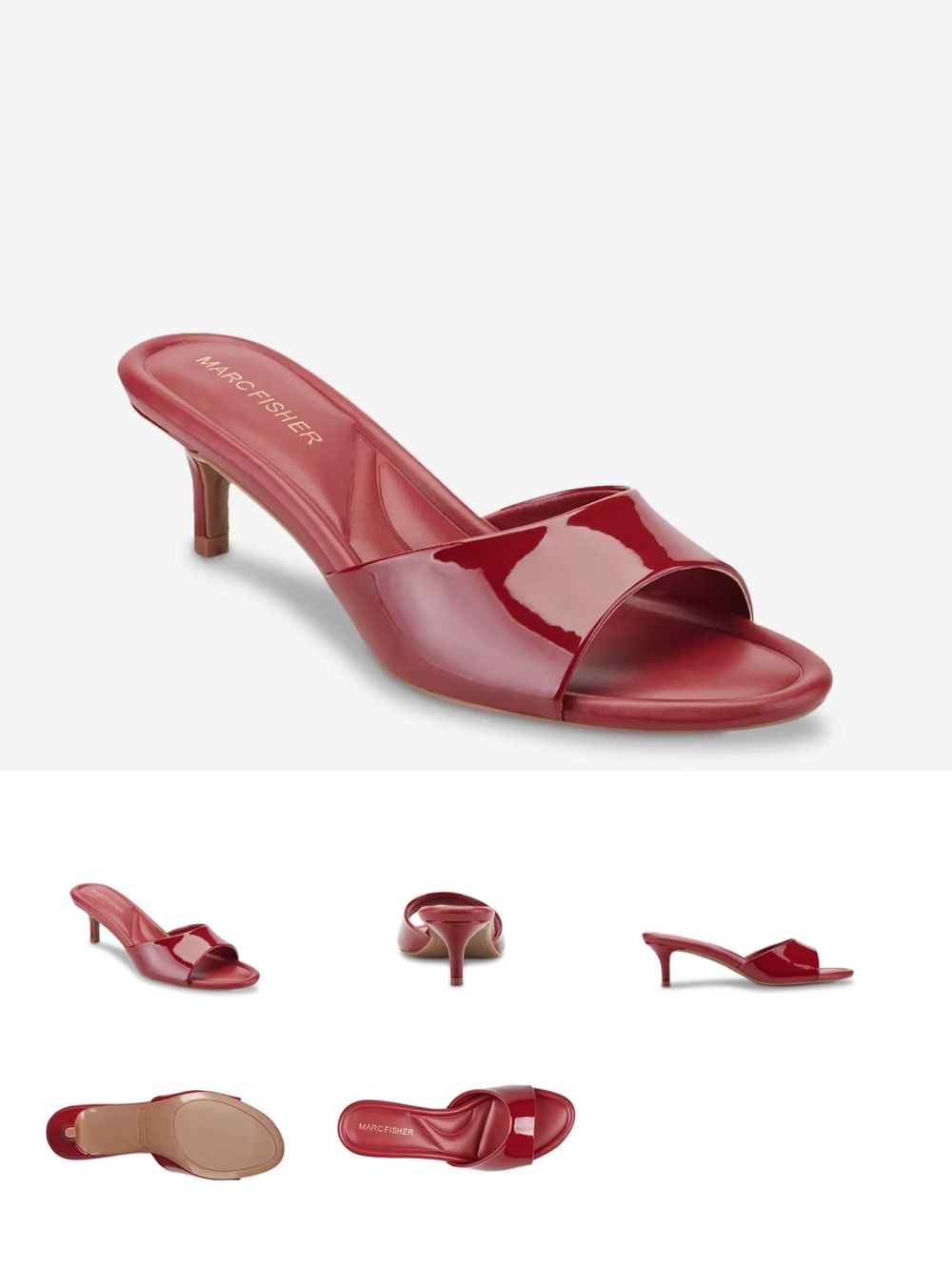 Marc Fisher Red Patent Slide Sandal Mule Kitten Heel